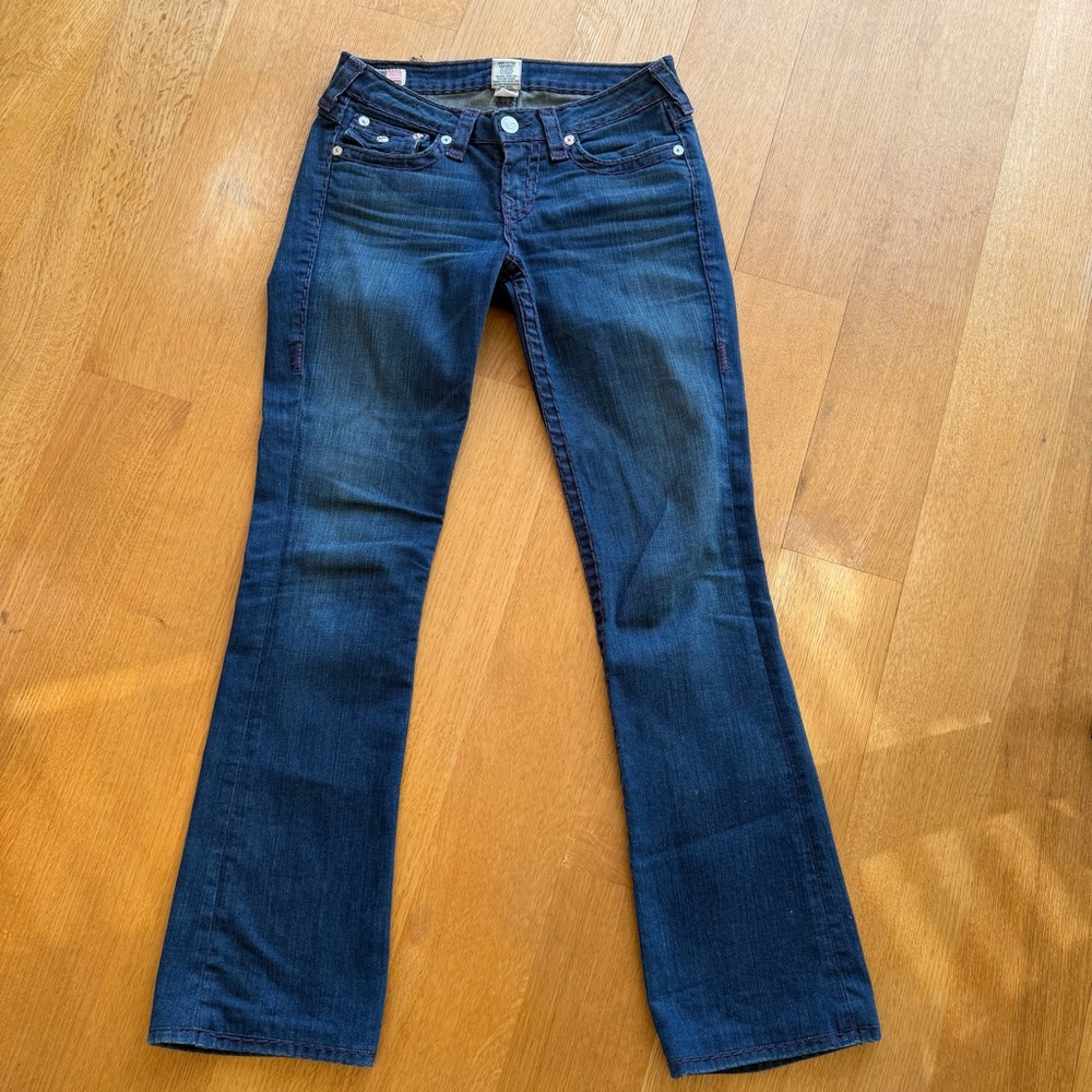 True Religion Dark Blue & Purple Stich Jeans